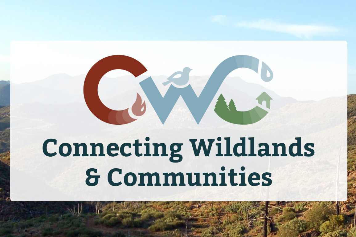 Connecting Wildlands and Communities logo superimposed on a landscape photo